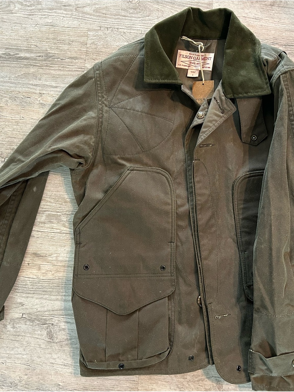 NWT, Vintage Filson Shelter Cloth Waterfowl Upland Coat, Otter Green Men's Coat